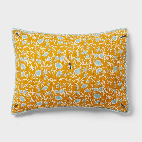 Standard Earthy Vines Quilt Sham Mustard Yellow/Teal Blue - Threshold