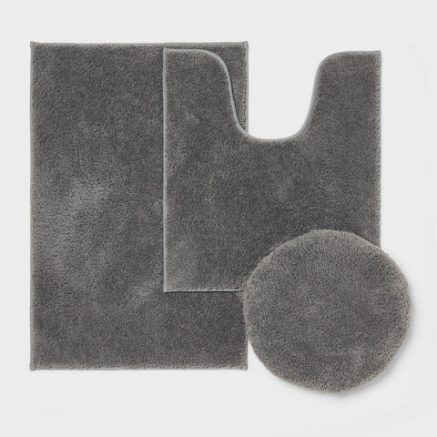 3pc Everyday Non Slip Bath Lid and Contour Set with Rug Gray - Room Essentials
