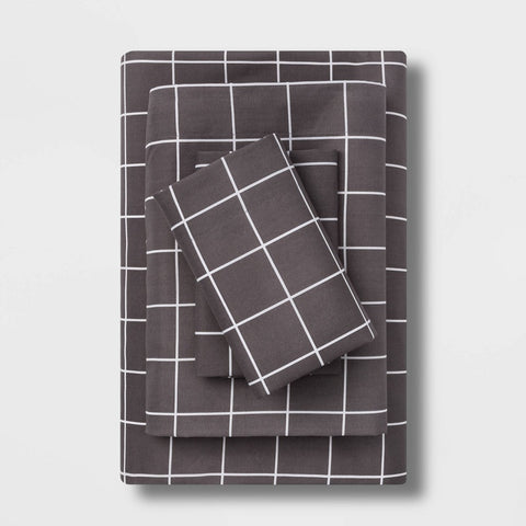Queen - Microfiber Printed Pattern Sheet Set Grid - Room Essentials