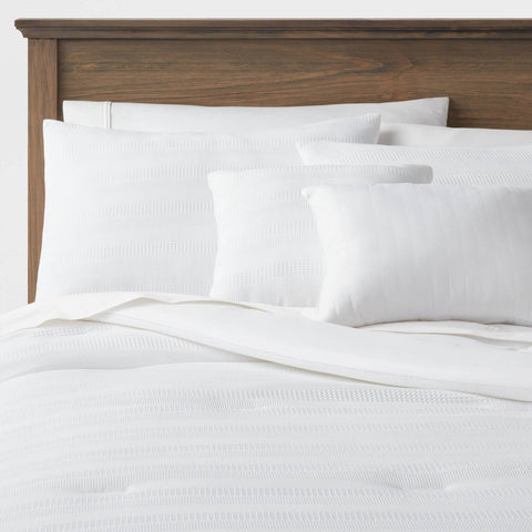 Full/Queen - 5pc Woven Waffle Stripe Comforter Set White - Threshold