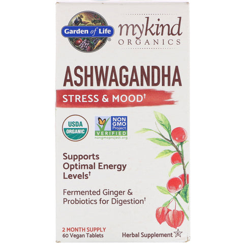 Garden of Life Mykind Organics Ashwagandha Stress & Mood Vitamin | 60 Vegan Tabs