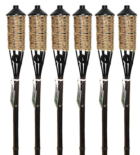 Patio Essentials 60.04" Woven Rope Bamboo Outdoor Torch Natural Wood/Black