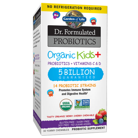 BeekeepaGarden of Life Dr. Formulated Probiotics Organic Kids+ - Berry Cherry Supplement Vitamin | 5 Billion CFU | 30 Chewables