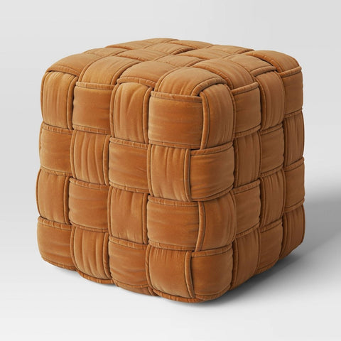 Square Woven Pouf Ottoman Gold Velvet - Threshold
