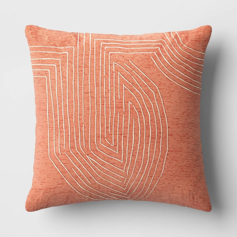 Oversized Geometric Patterned Metallic Embroidered Square Throw Pillow Terracotta - Threshold