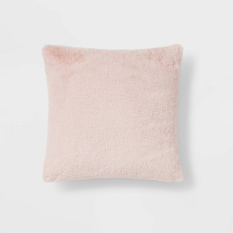 Blush - Faux Rabbit Fur Square Throw Pillow - Threshold