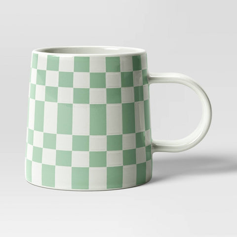 16oz Stoneware Checkerboard Mug Green - Room Essentials™: Coffee Cup, Microwave & Dishwasher Safe Drinkware