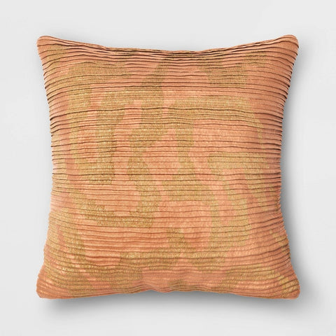 Geometric Patterned Pleated Satin with Metallic Embroidery Square Throw Pillow Beige - Threshold™