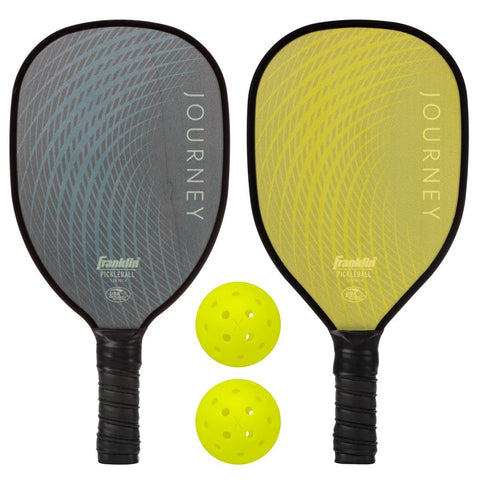 Franklin Sports 2 Player Wood Journey Pickleball Paddle and Ball Set in Mesh Bag - Lime/Blue