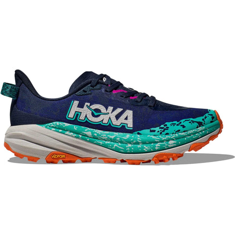 Size 7.5 HOKA Women's Speedgoat 6 Trail Shoes in Black/Aloe Vera