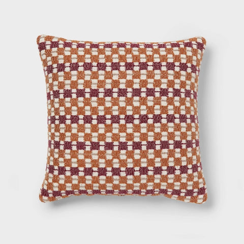 Square Checkered Woven Throw Pillow Caramel/Ivory/Berry - Threshold