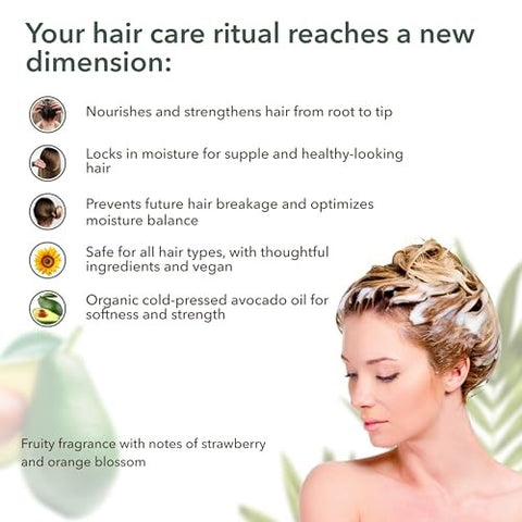 Nutrition & Strength Hair Balm with Organic Avocado – 98.6% Natural, Vegan, Deep Conditioner for Women & Men, Moisturizing Hair Balm for Dry, Damage