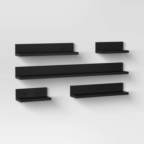 5pk Wall Shelf Picture Ledge Black - Room Essentials