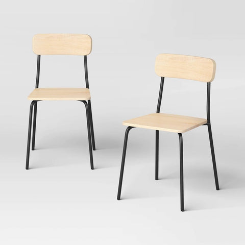 Set of 2 Wood with Metal Base Dining Chair Natural - Room Essentials