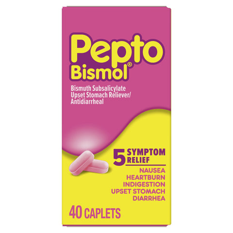 Pepto-Bismol Upset Stomach Reliever Antidiarrheal Caplets 40 Ct by Pepto-Bismol