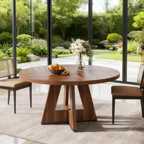 47-Inch Modern Round Dining Table with Marble Top Wood Legs Eco-Friendly & Durable 6-Seater