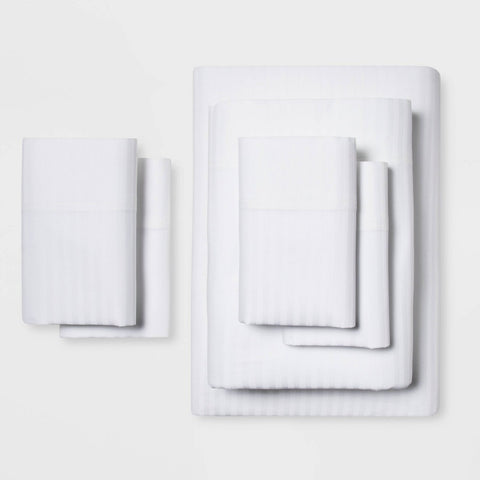Twin/Twin XL 4pc 400 Thread Count Damask Solid Sheet Set White - Threshold