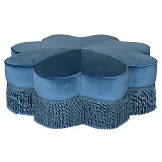 Tanith Dusty Blue Velvet Flower Accent Ottoman