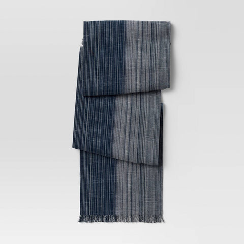 108" X 14" Cotton Striped Table Runner Blue