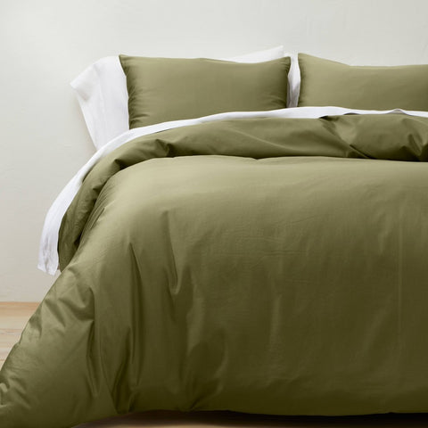 Full/Queen - Supima Washed Sateen Duvet & Sham Set Moss Green