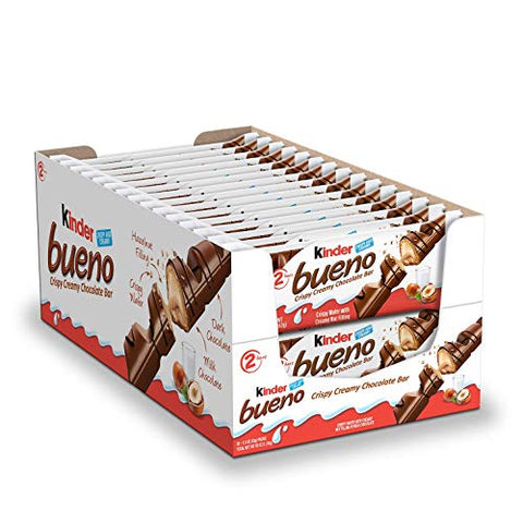 Kinder Bueno Milk Chocolate and Hazelnut Cream Candy Bar, 30 Packs, 2 Individually Wrapped 1.5 Oz Bars per Pack