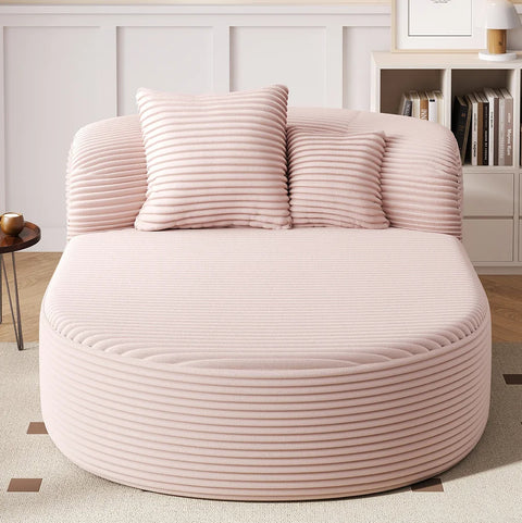 52" Modern Corduroy Chaise Lounge – Convertible Sofa Bed with Wood Legs & 2 Pillows