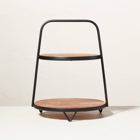 2-Tier Wood & Metal Serving Stand Brown/Black - Hearth & Hand