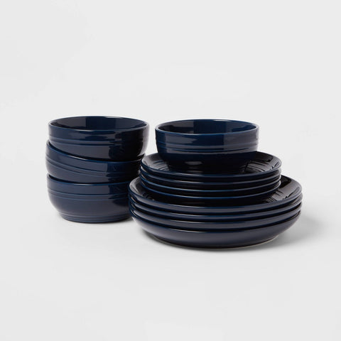 12pc Stoneware Westfield Dinnerware Set Navy - Threshold