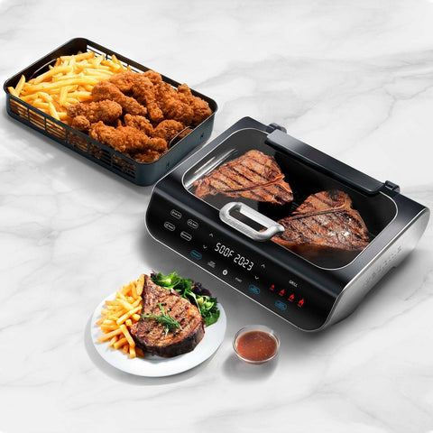 (Used) Gourmia FoodStation 5-in-1 Smokeless Grill & Air Fryer with Smoke-Extracting Technology