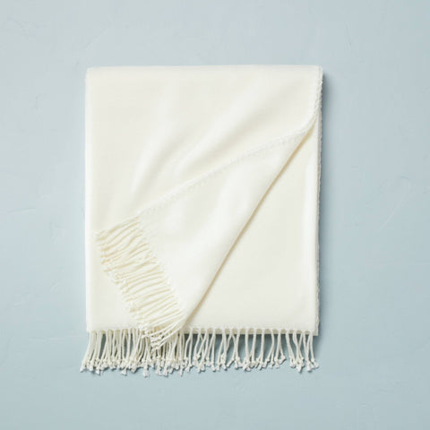 Solid Hemstitch with Fringe Throw Blanket Sour Cream - Hearth & Hand™ with Magnolia