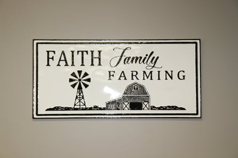 'Faith Family Farming' Horizontal Metal Embossed Wall Décor