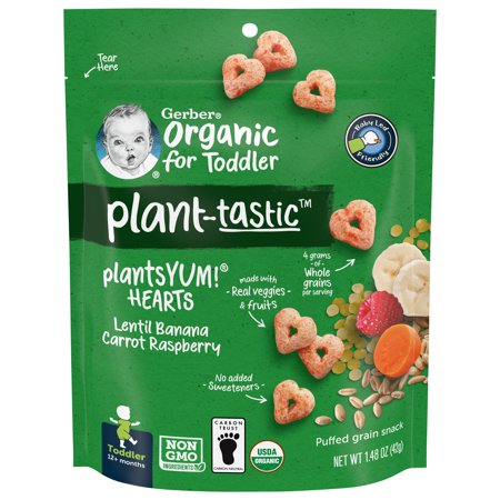 (4 pack) Gerber 2nd Foods Organic for Toddler Plant-tastic Plants Yum Hearts Lentil Banana Carrot Raspberry