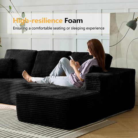 104" Modern L-Shape Sectional Sofa Bed with Reversible Chaise – Convertible Sleeper Couch in Vacuum Compressed Box – Free Shipping
