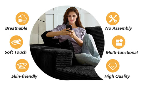 104" Modern L-Shape Sectional Sofa Bed with Reversible Chaise – Convertible Sleeper Couch in Vacuum Compressed Box – Free Shipping