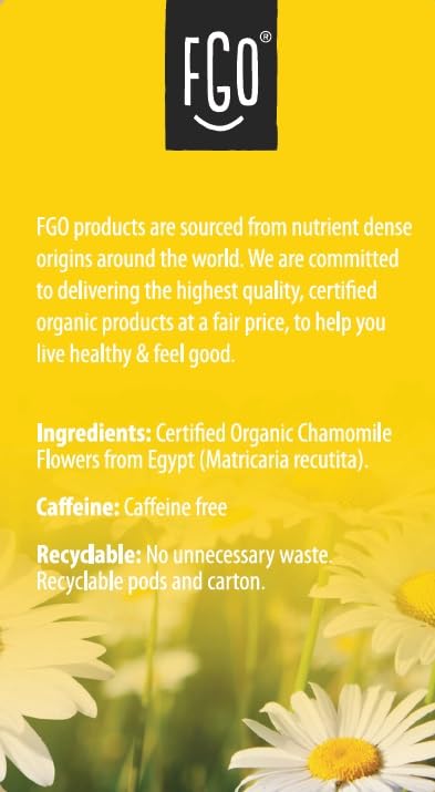 Organic Chamomile Herbal Tea K-Cup Pods, 24 Pods by FGO - Keurig Compatible - Naturally Caffeine-Free Tea, Premium Green Tea is USDA Organic, Non-GMO, & Recyclable