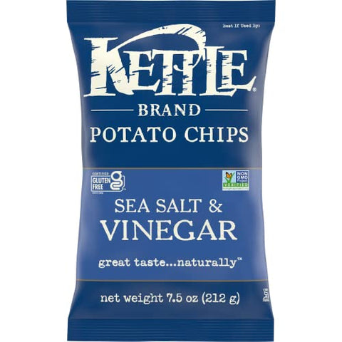 Kettle Brand Sea Salt and Vinegar Kettle Potato Chips Gluten-Free Non-GMO 7.5 Oz Bag