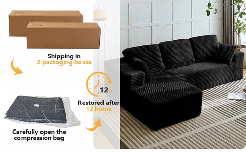 104" Modern L-Shape Sectional Sofa Bed with Reversible Chaise – Convertible Sleeper Couch in Vacuum Compressed Box – Free Shipping