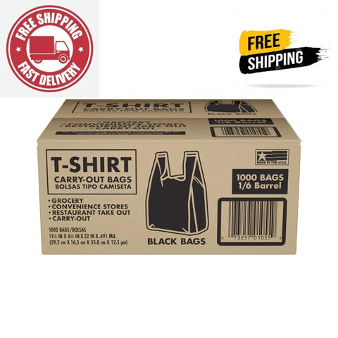 Poly America 1 000 Count Black T-Shirt Carryout Bags 11.5 X 6.5 X 22