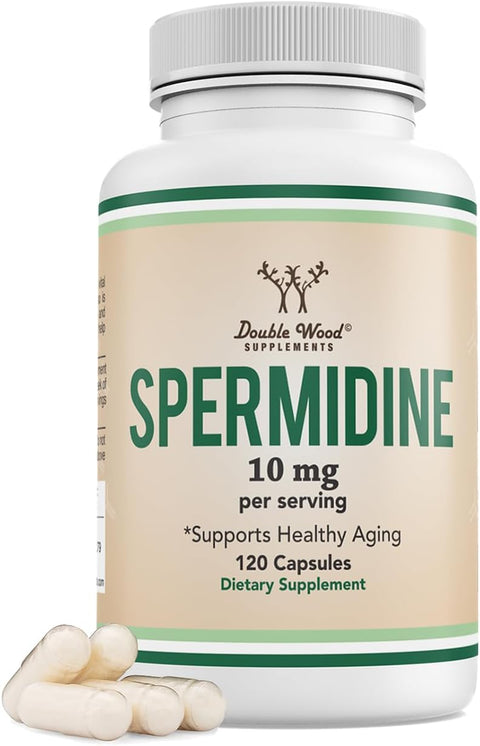 Spermidine Supplement (10mg of 99% Spermidine 3HCL - Third Party Tested) 120 Capsules - Over 100x More Potent Than Wheat Germ Extract for Cell Membrane, Telomere Health and Aging by Double Wood