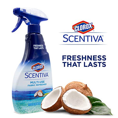 Clorox Scentiva Multi-Use Fabric Refresher Spray in Pacific Breeze & Coconut| Fabric Freshener for Closets, Upholstery, Curtains, and Carpets,16.9 Fl