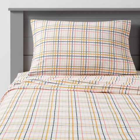 Queen - Plaid Print Cotton Kids' Sheet Set - Pillowfort