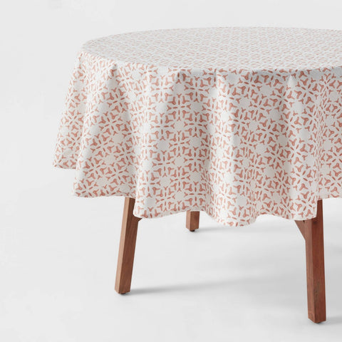 70" Cotton Stamp Round Tablecloth Pink