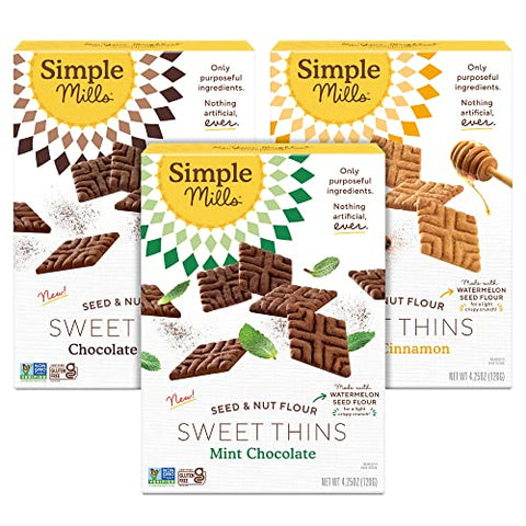 Simple Mills Sweet Thins Cookies Variety Pack, Seed and Nut Flour (Mint Chocolate Chip, Honey Cinnamon, Chocolate Brownie) - Gluten Free, Paleo Friend