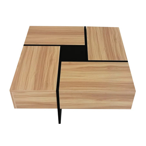 Unique Design Coffee Table with 4 Hidden Storage Compartments, Extendable Sliding Tabletop, UV High-Gloss Finish, 31.5"x31.5", Brown