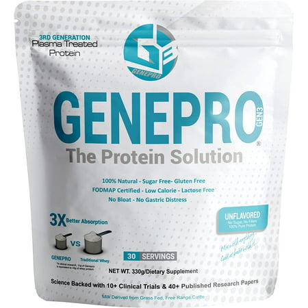 GENEPRO GEN. 3 Unflavored Protein Powder - New Formula - Lactose-Free, Gluten-Free, & Non-GMO Whey Isolate Supplement Shake 30 Servings