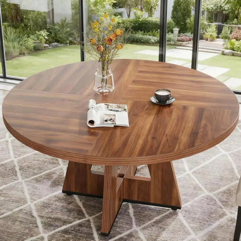 47-Inch Modern Round Dining Table with Marble Top Wood Legs Eco-Friendly & Durable 6-Seater