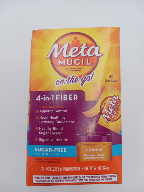 Metamucil Daily Fiber Supplement Psyllium Husk Fiber Powder Sugar Free Orange Flavor 30 Packets