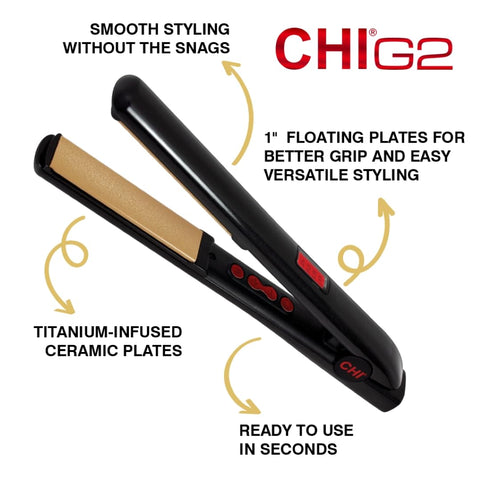 CHI G2 Digital Flat Iron, Straightening Hairstyling Iron For Smooth, Silky Hair, Titanium Infused Ceramic 1" Plates