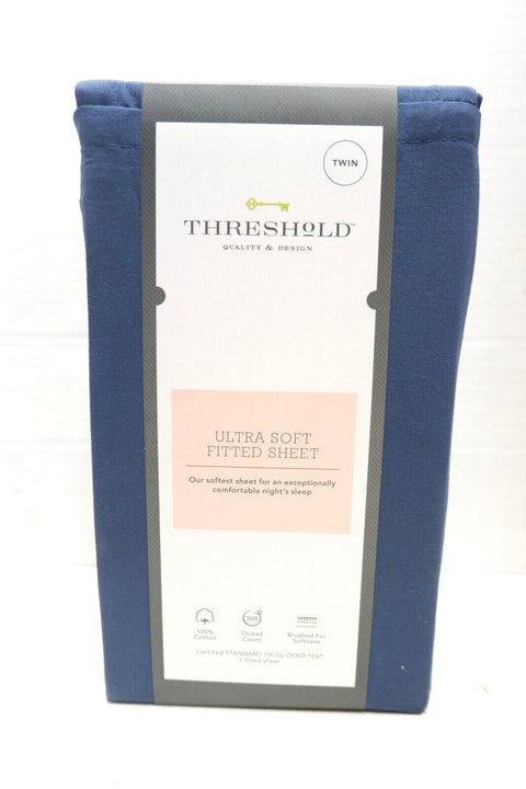 Twin 300 Thread Count Ultra Soft Fitted Sheet Dark Blue - Threshold™