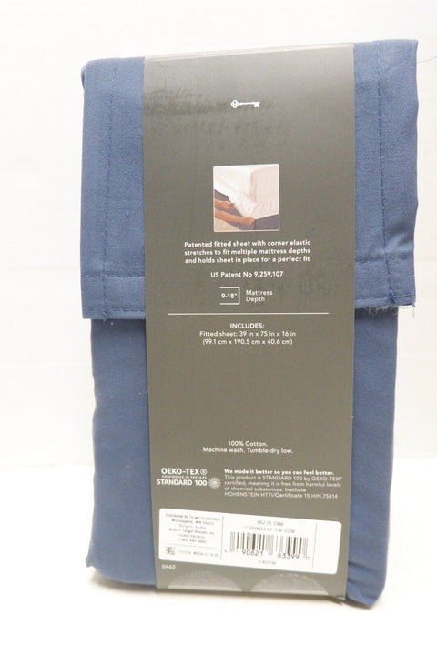 Twin 300 Thread Count Ultra Soft Fitted Sheet Dark Blue - Threshold™